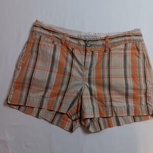 Old Navy Womens Size 2 Low Rise Plaid Casual Everyday Shorts Orange Beige